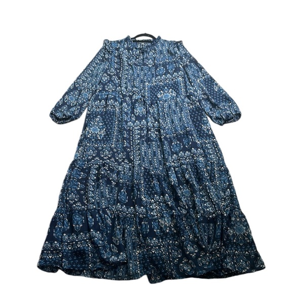 Julia Jordan blue multi printed tiered maxi dress sheer size 16 new raffle - Picture 9 of 11